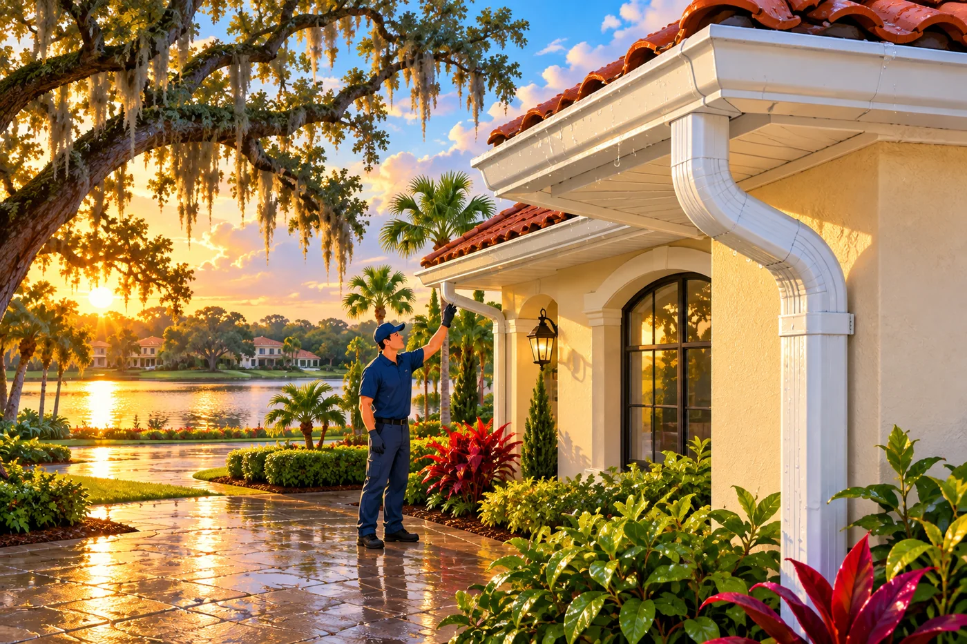 Illustration: gutters and a downspout at a Maitland-area home in Florida weather